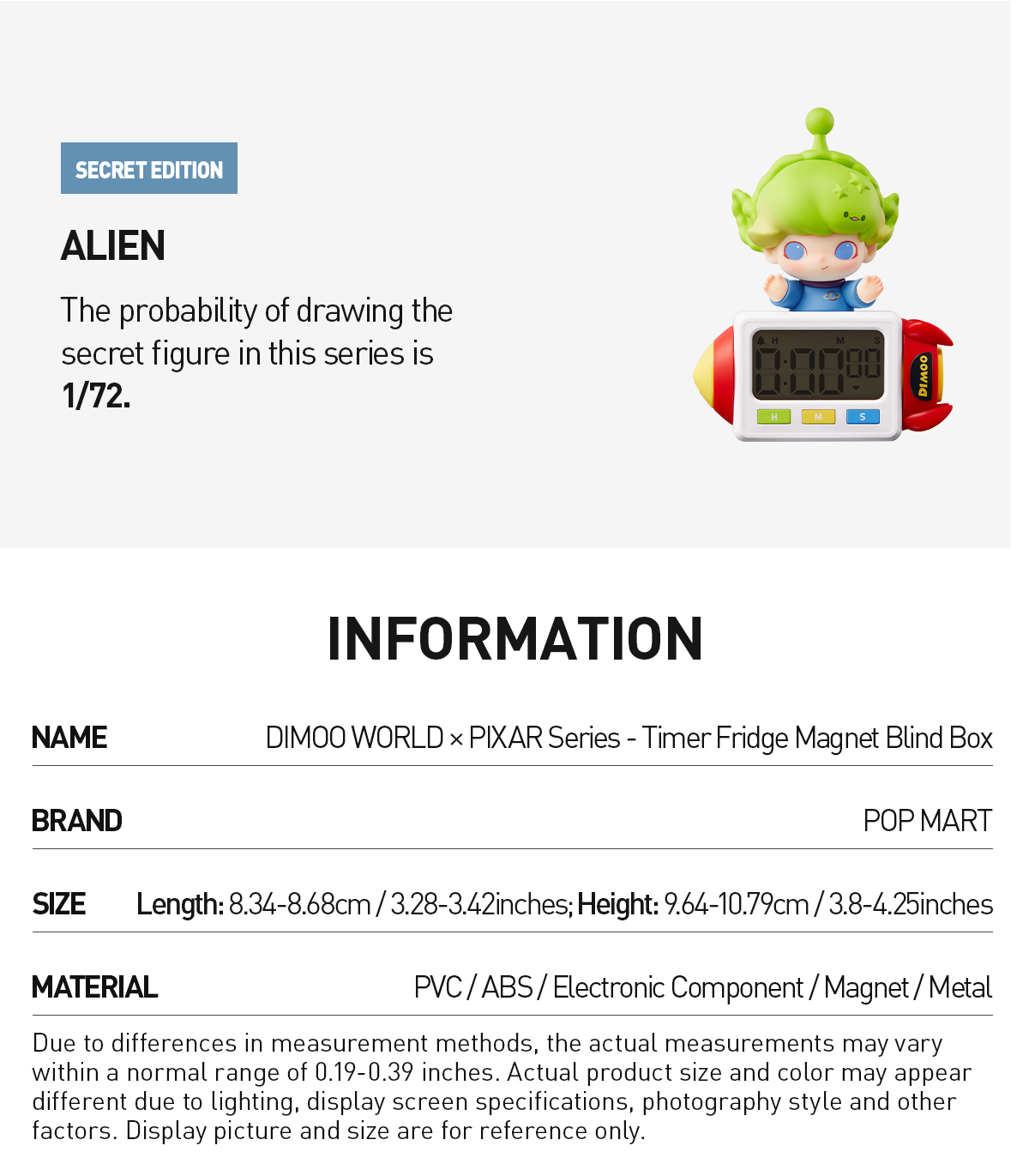 DIMOO WORLD × PIXAR Series - Timer Fridge Magnet Blind Box|POP