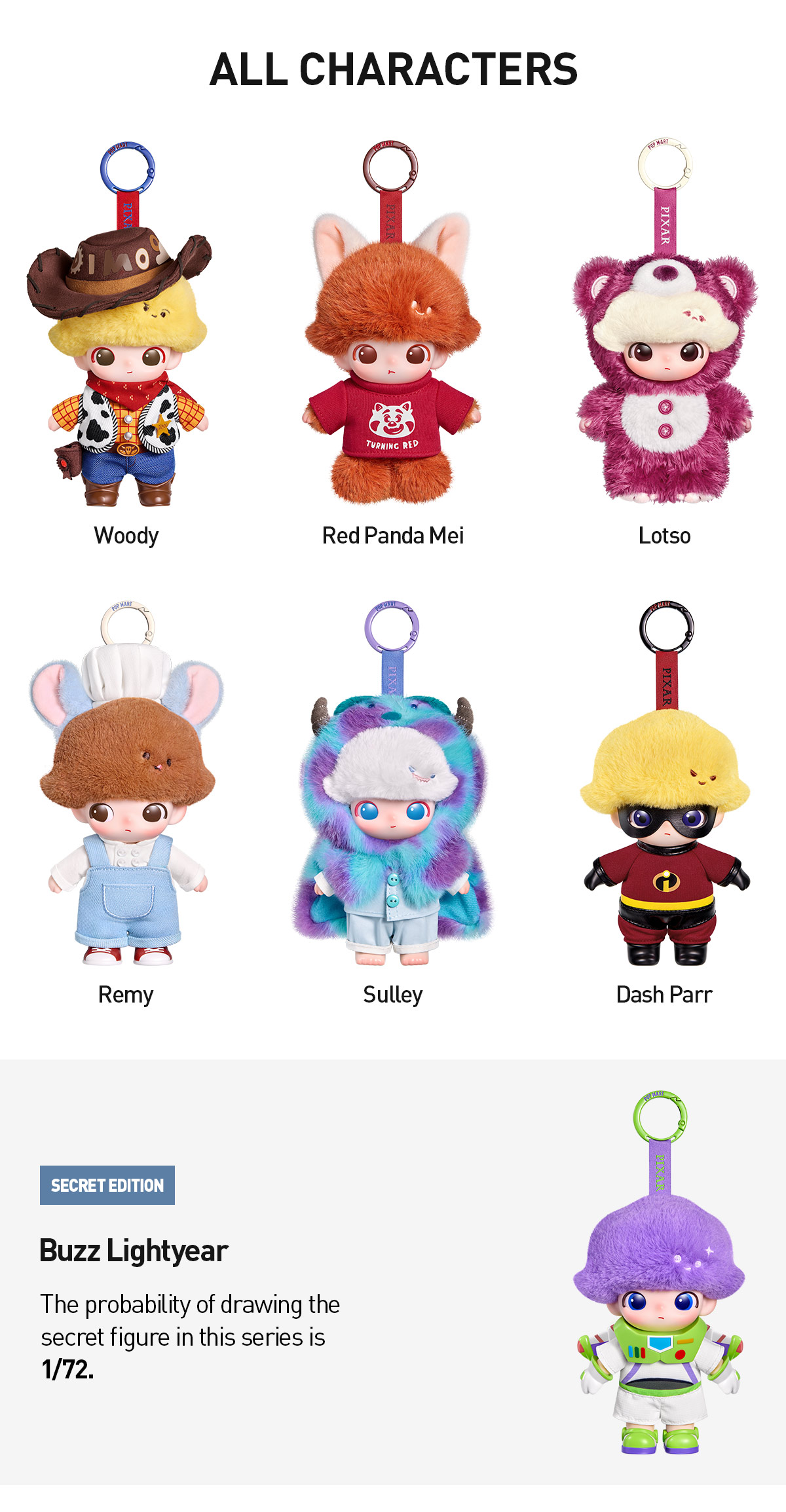 DIMOO WORLD × PIXAR Series - Vinyl Plush Pendant Blind Box|POP