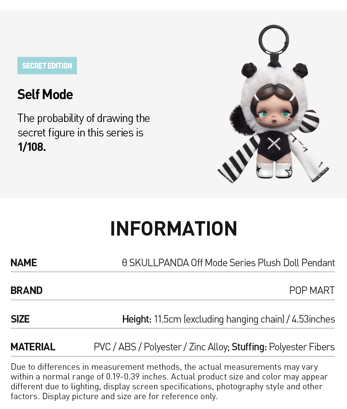 θ SKULLPANDA Off Mode Series Plush Doll Pendant|POP MART US Official