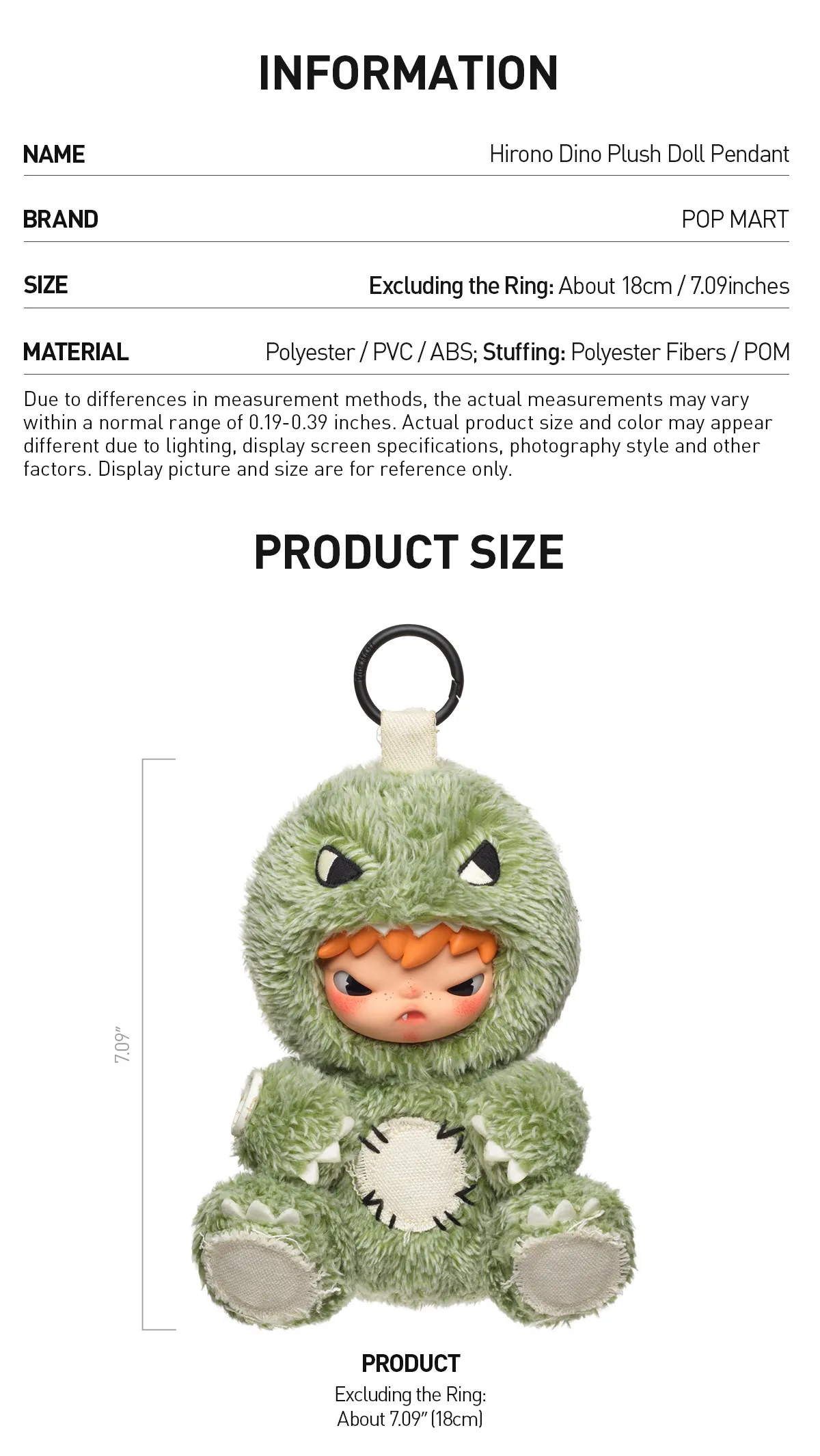 Hirono Dino Plush Doll Pendant