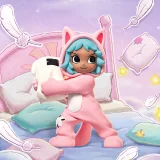 POP MART-Lil Peach Riot – Serie “Pijamada Rebelde” Figuras Coleccionables - Frankie Guerra de almohadas