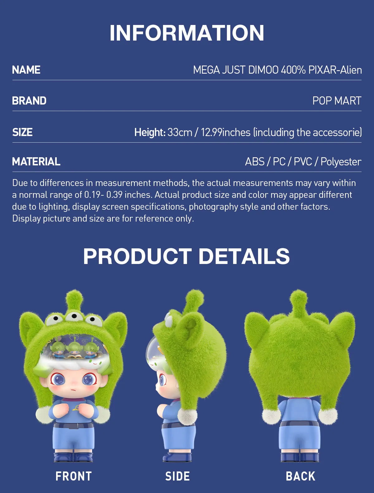MEGA JUST DIMOO 400% PIXAR-Alien | POP MART US Official